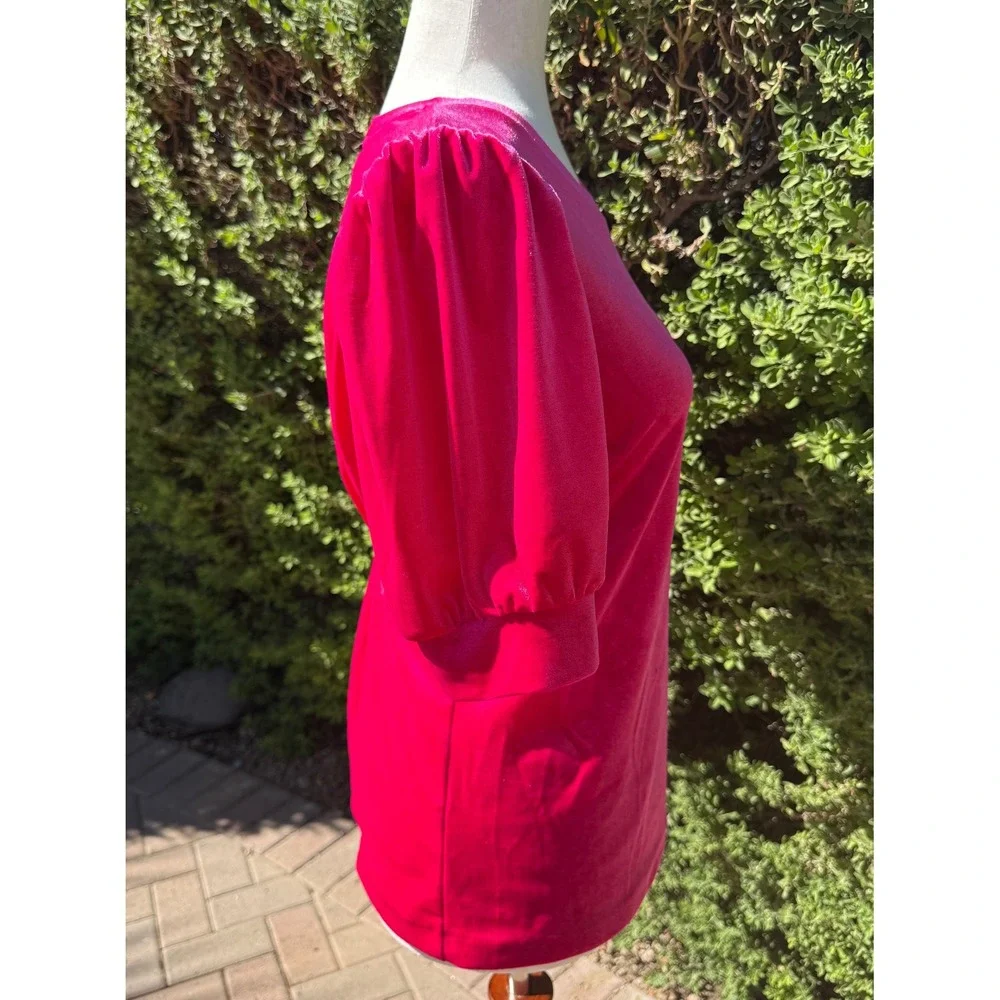 Boden Pink Velvet Puff Short Sleeve Crew Neck Top US 8 UK 12